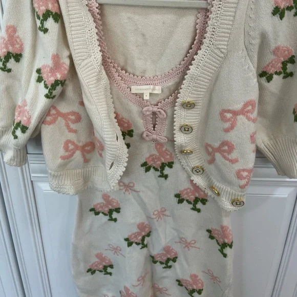 LoveShackFancy Cream and Pink Floral Cardigan Set - Picture 2 of 9